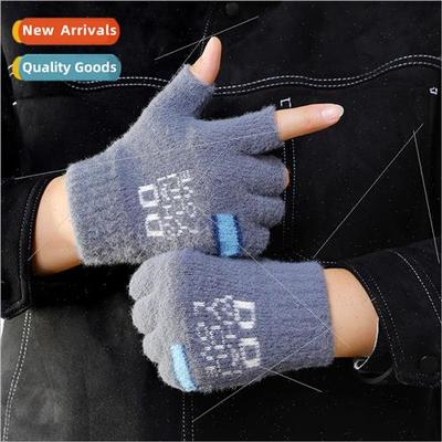 Woolen knitted gloves mens fall and winter open-fingered stu