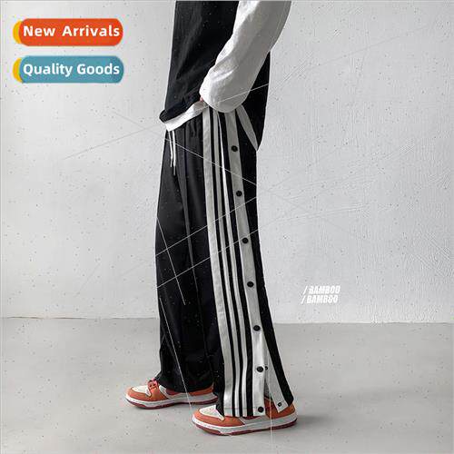 ins side button wide leg pants men loose hundred students st