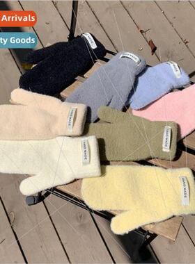 Korea soft one-finger woolen gloves female padded warm cuffs