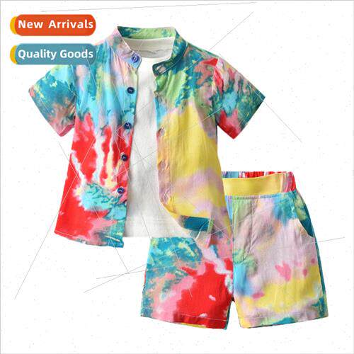 Childrens clothing Childrens summer suit tie-dye collar shor