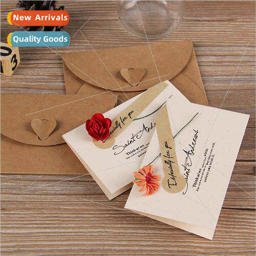 Greeting card vintage kraft paper dried flowers blessing car