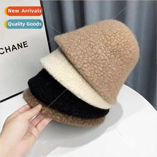 New white warm bucket fisherman hat female fall and winter p