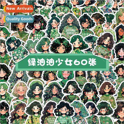 60 girl avatar stickers cute dopamine green girl decorative