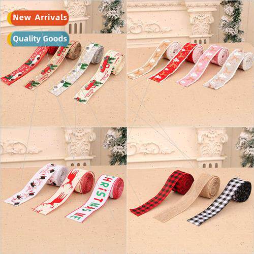 New linen Christmas printed ribbon ribbon ribbon Christmas e