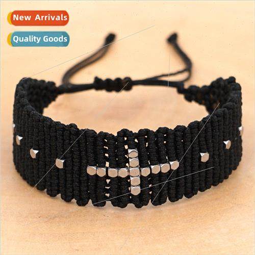 Black punk  couple bracelet friendship rope mixed with silve