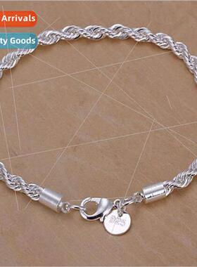 Popular jewelry 4MM twisted rope bracelet silver-plated simp