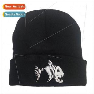 fish bone cap hunter wool devil warm 2021 embroidery
