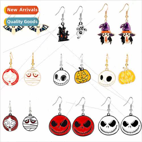 Popular Halloween Earrings Scary Spooky Jack Bat Witch Ghost