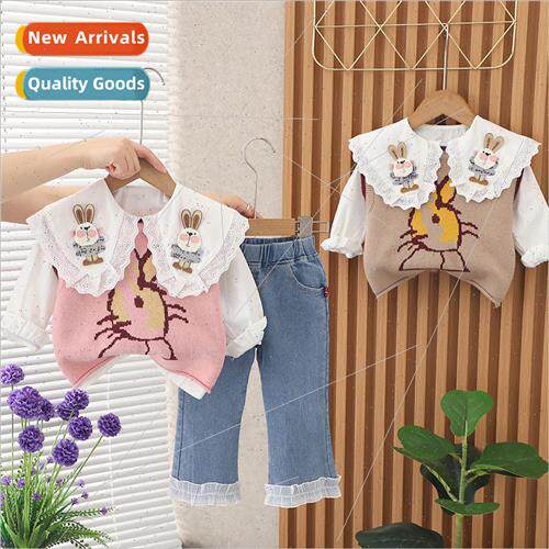 2326 Girls Rabbit Vest Three Piece Autumn Childrens Clothing