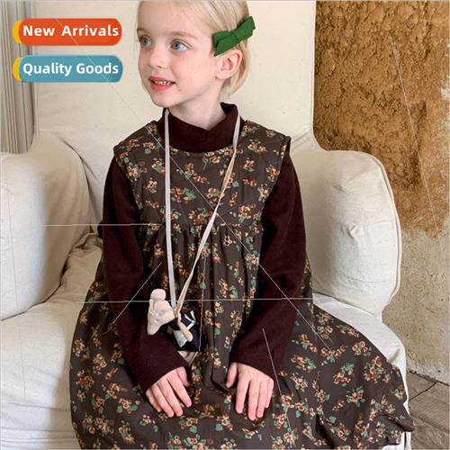 Korea girls retro cotton dress 2023 fall and winter new chil