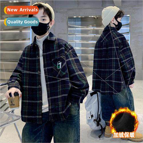 Boys tweed coat 2023 fall and winter new childrens one-piece