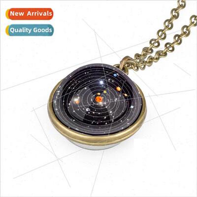 Vintage double-sided cosmic solar system crystal pendant nec