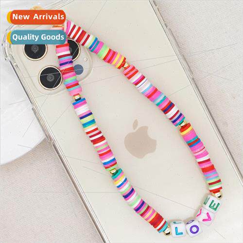 Beaded soft ceramic short love letters cell phone lanyard wo