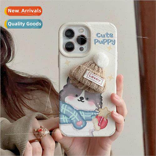 Cute winter three-dimensional hat scarf dog 适用 14ProMax Ap