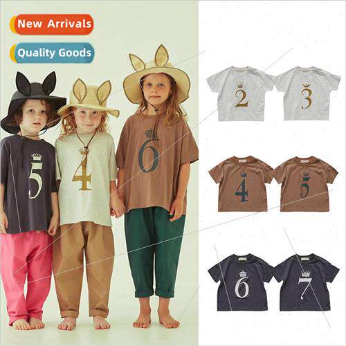 Childrens summer round neck t-shirt boys girls digital birth