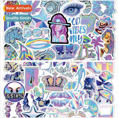 100 psychedelic laser graffiti stickers laptop luggage cell