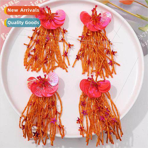 Fashion orange sequins tassel flowers diy handmade knitting