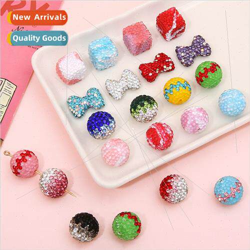 Soft clay sanding sugar gradient square round beads bow diam