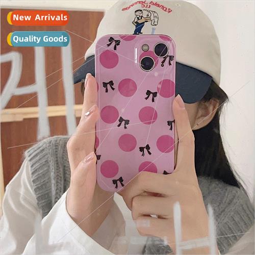 Korean  pink polka dot bow 适用 iPhone14 niche 13/12ProMax A