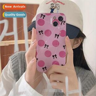 iPhone14 polka 12ProMax niche 适用 bow dot pink Korean