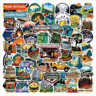 100 outdoor camping stickers tent -repeating suitcase guitar