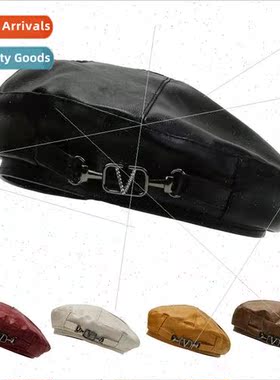 New pu leather beret with children retro painter hat spring