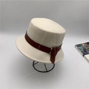 small brim temperament belt French buckle hat Retro bowler