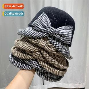 fall and fishermans hats bow womens plaid Japanese winter