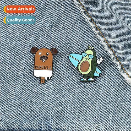 Cartoon creative cute fruit badge surf avocado puppy ice-cre