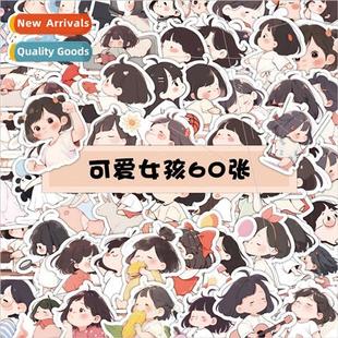 60 Hand-painted Lazy Girl Stickers Cute Girl fe Daily Cartoo
