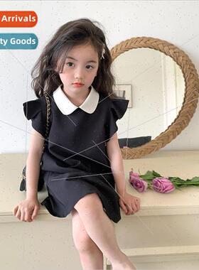 2023 childrens new sweet lapel fly sleeve dress summer girls