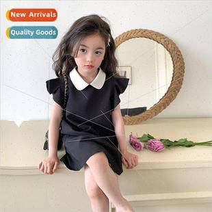 sweet lapel summer childrens girls dress new sleeve 2023 fly
