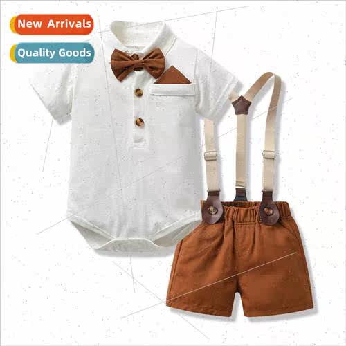 Childrens summer bow tie lapel short-sleeved solid color one