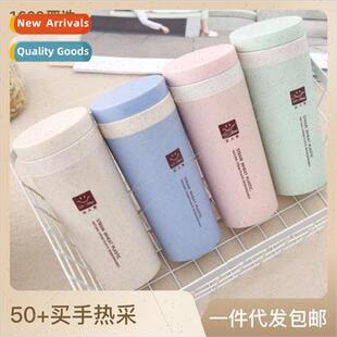 Home Creative Wheat Straw Thermal Mug Double Insulated Handh