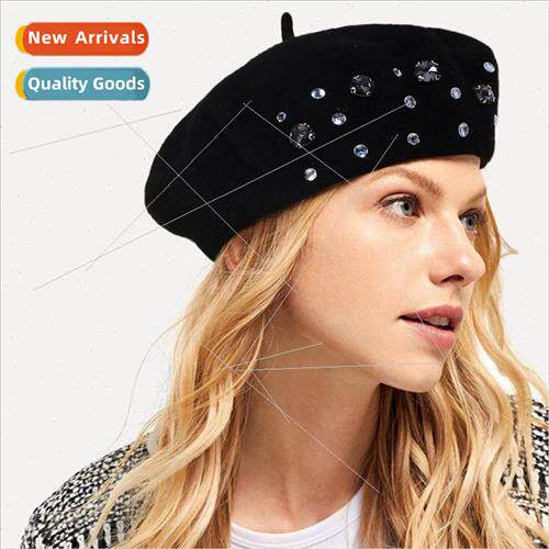 Japanese knitted beret female summer thin black point drill