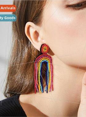 Rainbow handmade beaded earrings MGB rice bead weaving earri