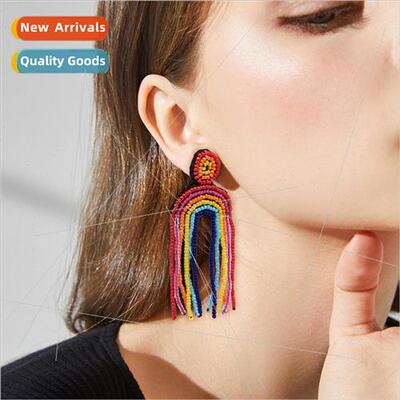 Rainbow handmade beaded earrings MGB rice bead weaving earri