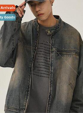 che retro washed do old denim jacket men 2023 spring and fal
