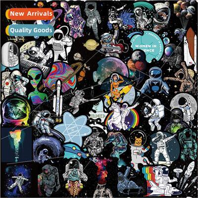 50 cartoon black edge space astronaut graffiti stickers deco