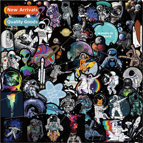 50 cartoon black edge space astronaut graffiti stickers deco