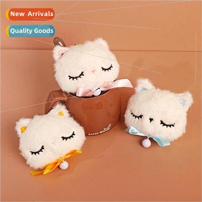 Cartoon closed-eye cat plush coin purse charm cute girl hear