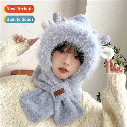 The new cute elk antler hat scarf one warm plush cap female