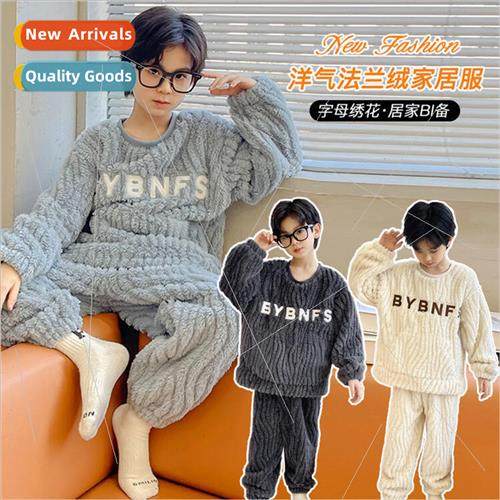 Boys pajamas winter  2022 new childrens coral fleece home we