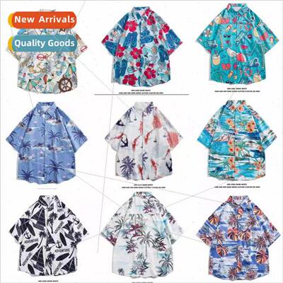 Hawaii flower shirt men retro Hong Kong flavor casual loose
