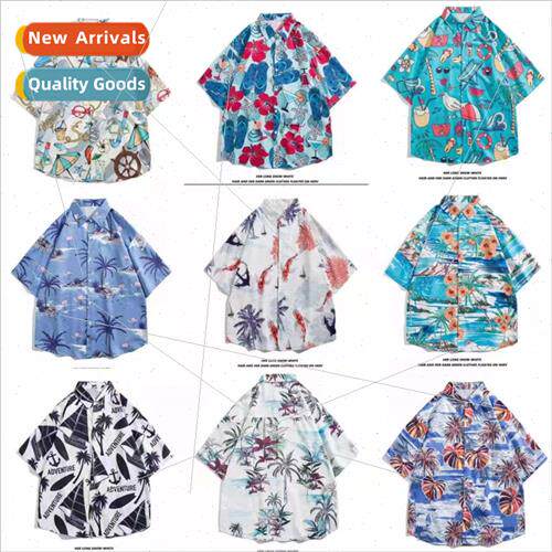 Hawaii flower shirt men retro Hong Kong flavor casual loose