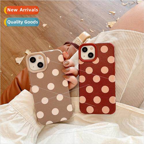 INS Simple Burgundy Polka Dot 适用 iPhone 14 Apple 15 ProMax