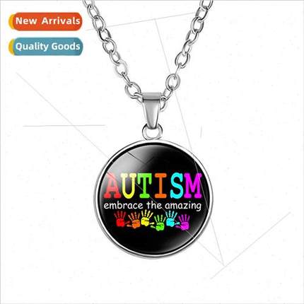 Autism Red Ribbon Puzzle Pendant Necklace Caring Theme Colle
