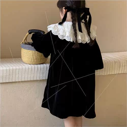 CHILDRENS DRESS 2023 FALL NEW KOREAN GIRLS VELVET DRESS APPLICABLE