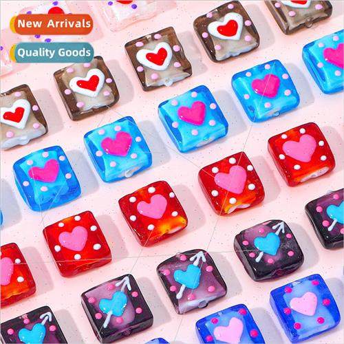 Hand-painted Korean dots love glaze straight hole beads glas