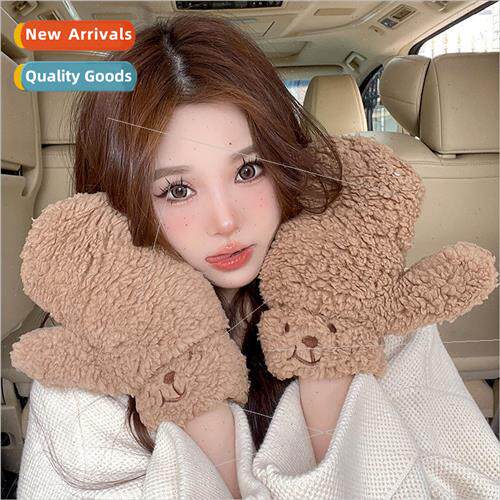 Winter ins plush warm bear gloves female cute fun students r
